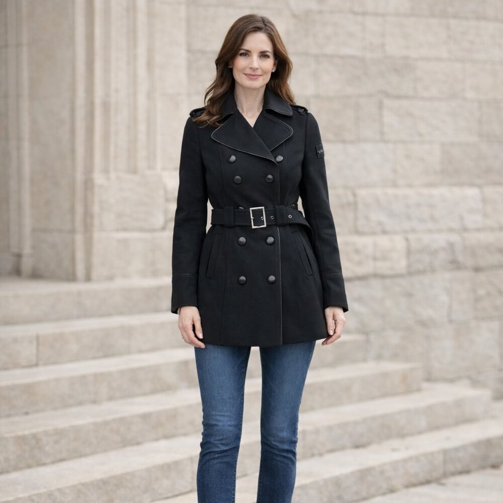 Black Wool Designer Jacket Sandra Angelozzi EU 30 XXS Belted Pleated